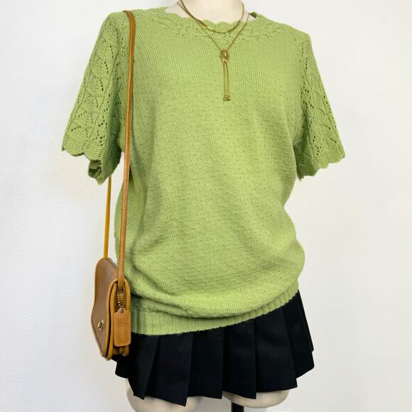Vintage Short Sleeve Green Fairy Knit Top Size Large - Picture 1 of 8
